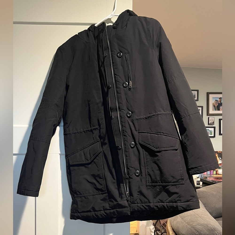 Women’s American Eagle Insulated Winter Black Hooded Trench Coat